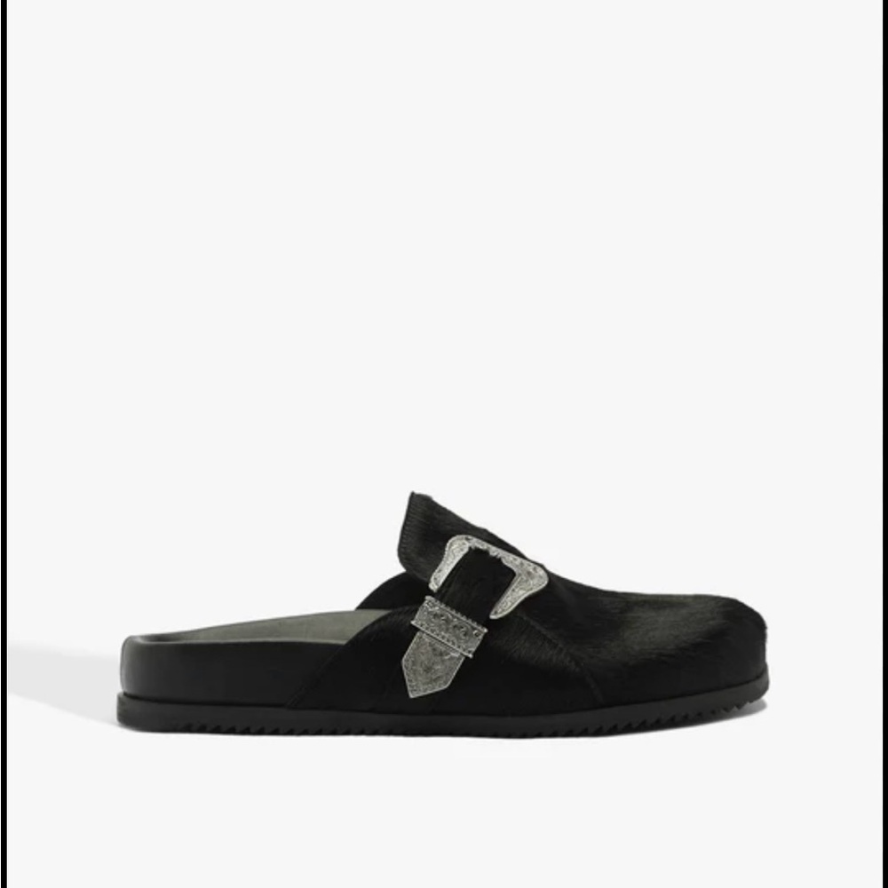 Black Mule Slide with Decorative Buckle